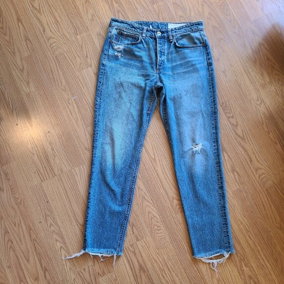RAG & BONE ROSA MID-RISE BOYFRIEND JEAN denim straight raw hem distressed sz 28 - Picture 2 of 8
